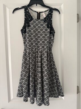 Xhilaration Black and White Lace Yoke Fit & Flare Dress
